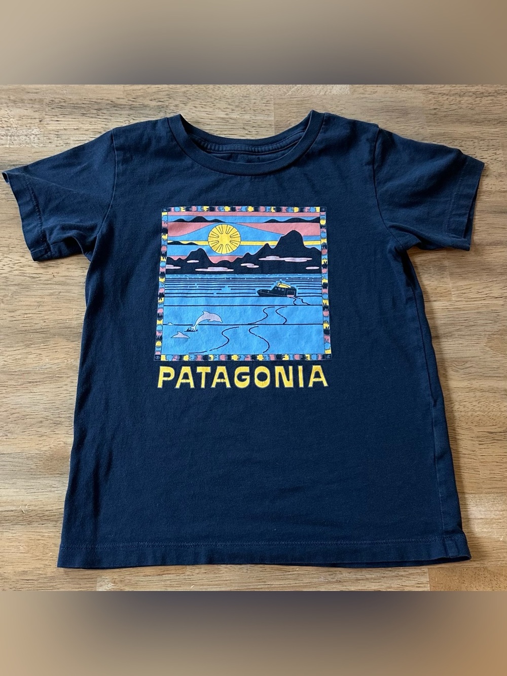 Patagonia Kids' Navy Graphic Tee - Sun & Ocean Print
